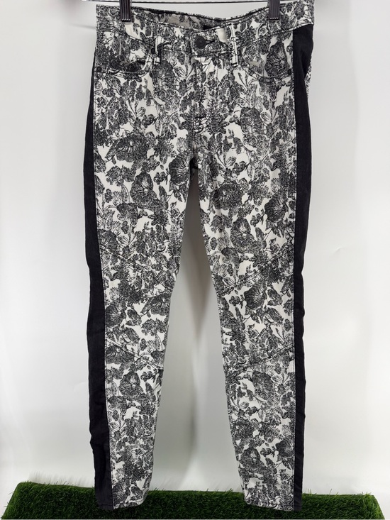 7 For All Mankind Denim - 7 For All Mankind Black & White Floral Skinny Jeans with Black Side Panels